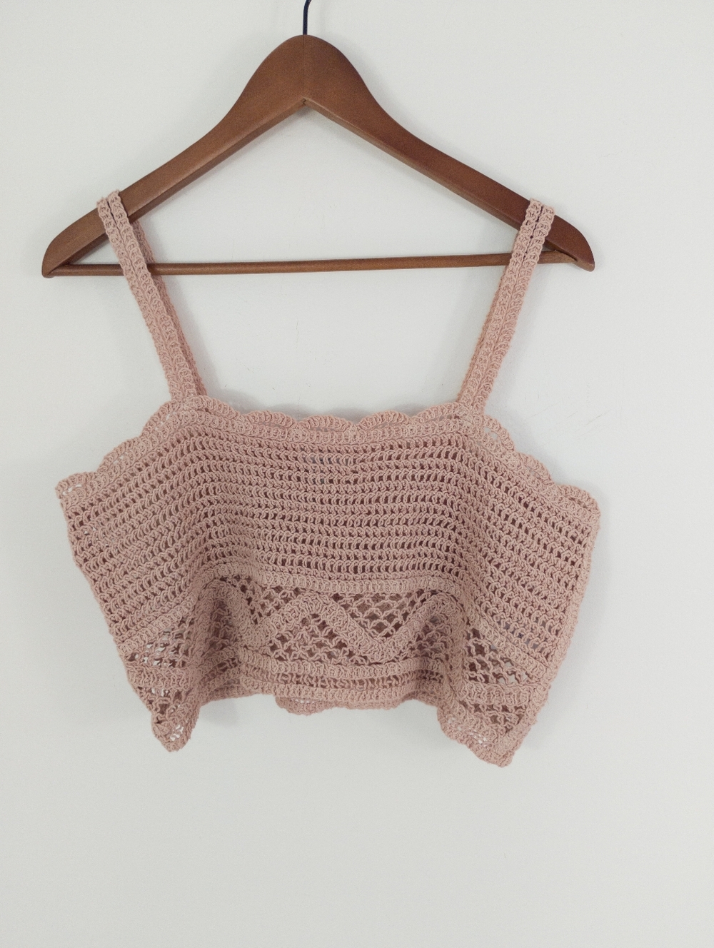 ICHI Pink Cotton Crochet Crop Tank Top Scalloped Trim Size XS/S IAHARPER TO